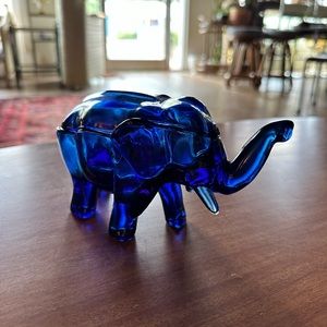Vintage Tiara Glass Elephant - Cobalt Blue Trinket Box